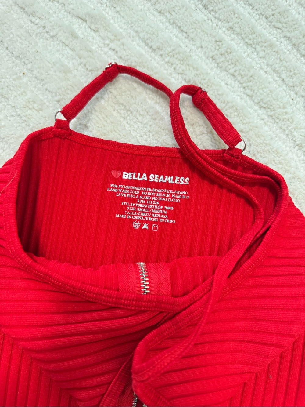 Red Ribbed Zip-Front Kids One-Piece - Picture 2 of 2